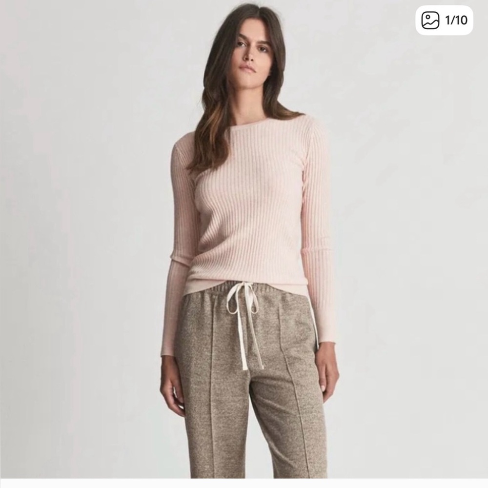 Reiss MAEVE CREW NECK KNITTED TOP - m pale pink